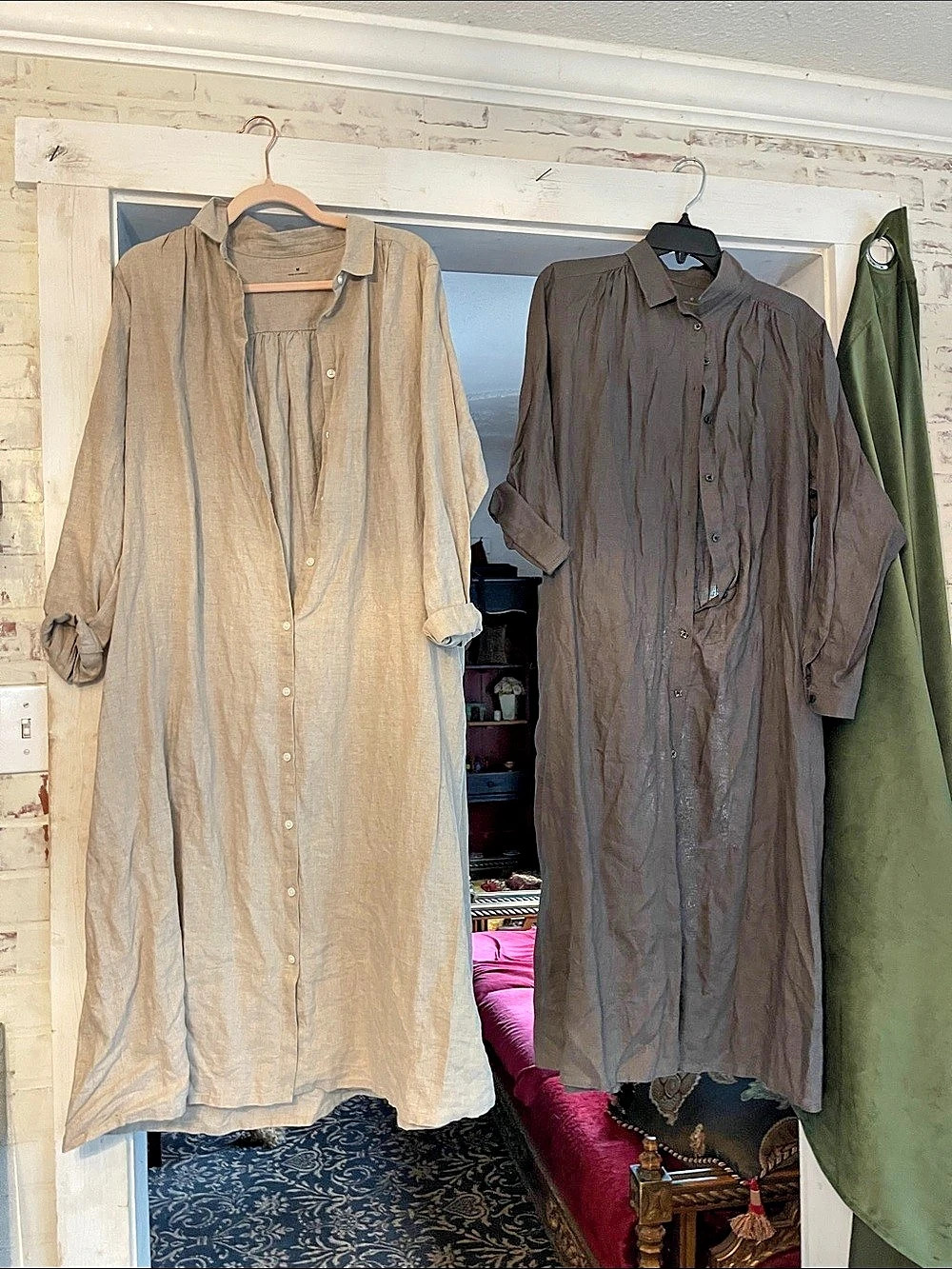 Muji Linen Maxi Dresses in Beige & Gray